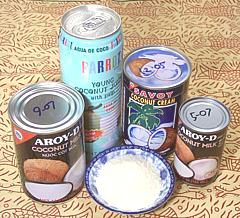 Cans of Coconut Milk, Cream, Water