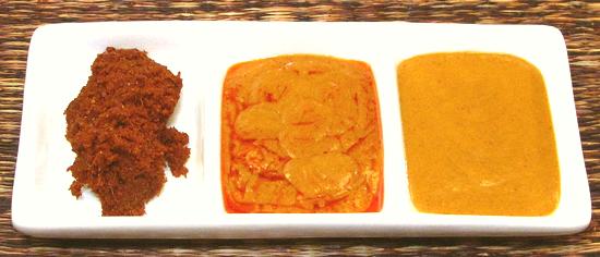 Dish with three examples of Curry Paste