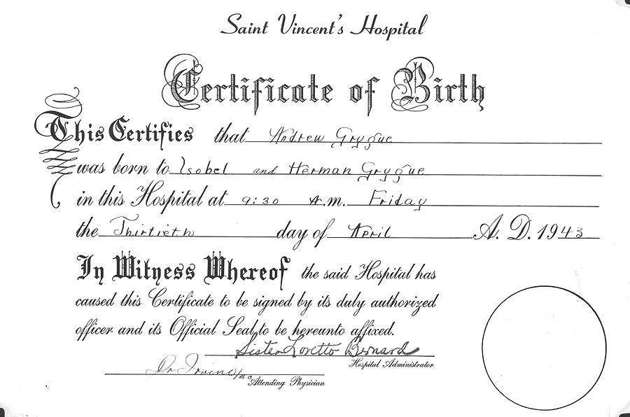 Hospital Birth Certificate