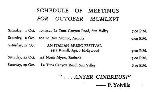 P.Yoiville Schedule Oct. 1966