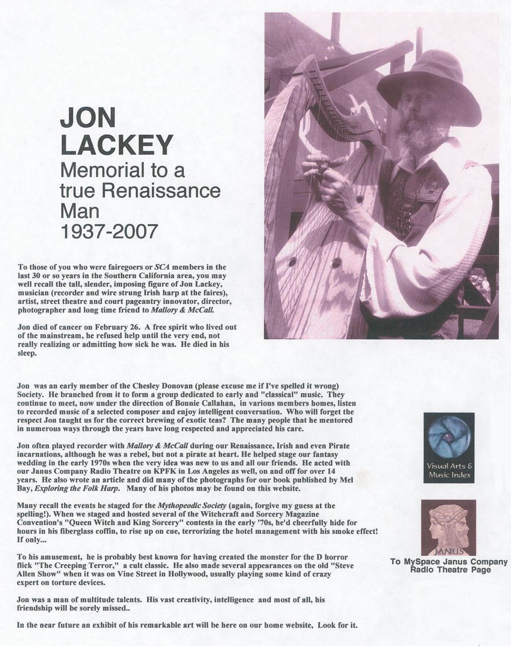 Jon Lacky M&Mc Obituary