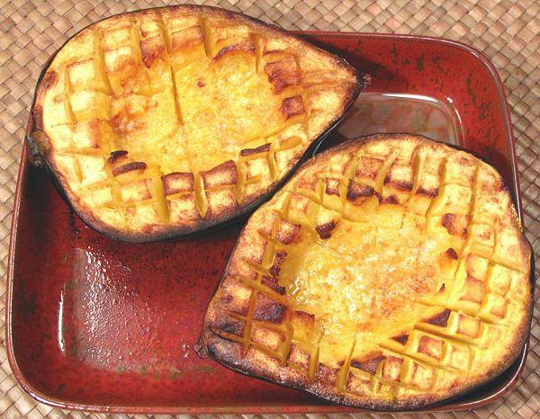Two Halves of Baked Acorn Squash on Dish