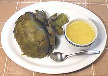 Plate with Artichoke and Dipping Sauce