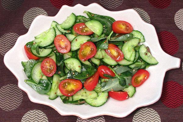Dish of Cucumber & Purslane Salad