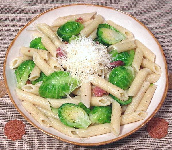 Dish of Pasta, Bacon & Brussels Sprouts
