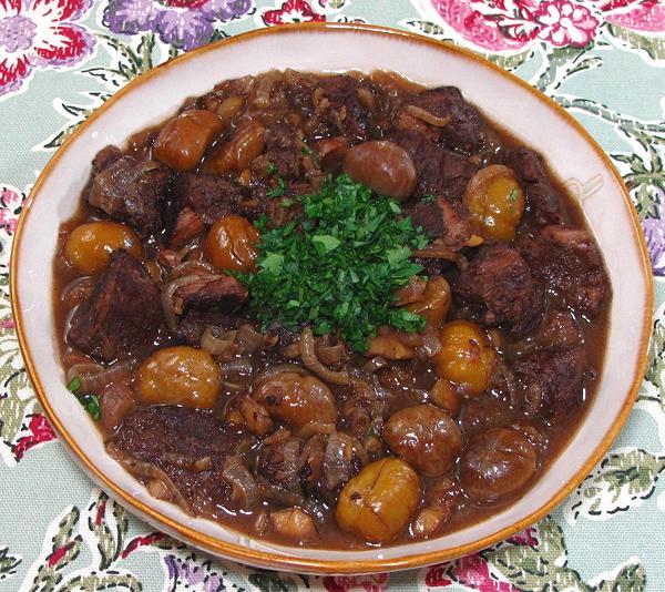Bowl of Beef Stew with Chestnuts