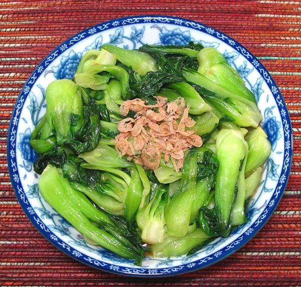 Dish of Green Bok Choy with Dry Shrimp