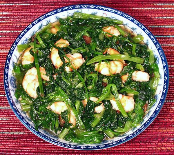 Dish of Malabar Spinach & Shrimp