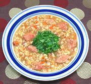 Bowl of Barley Soup with Sausages