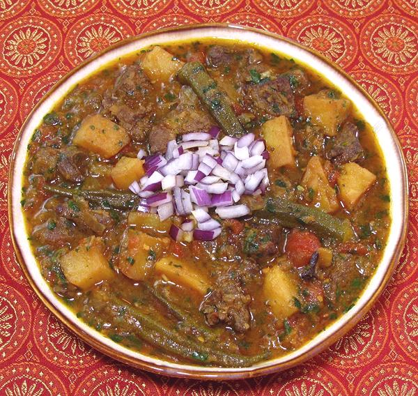 Dish of 'Mutton' with Potatoes and Okra