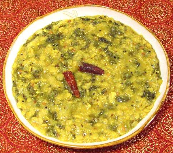 Dish of Malabar Spinach with Dal