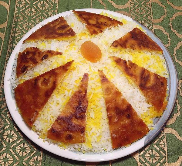 Platter of Persian Chelo ba Tahdig Rice