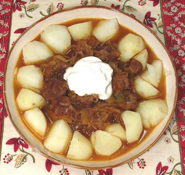 Dish of Beef Goulash with Sauerkraut