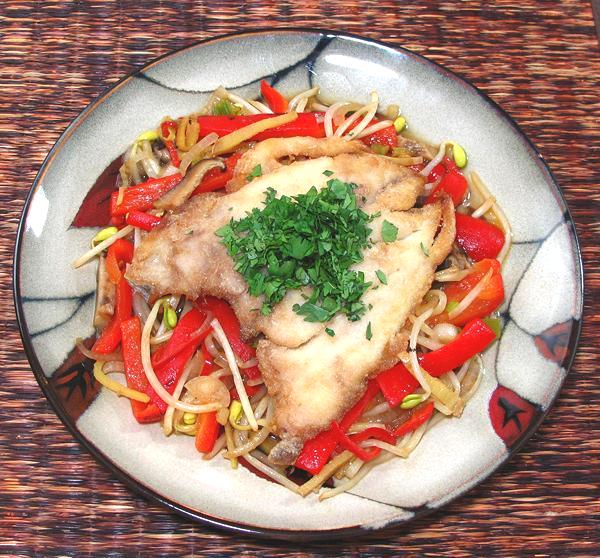 Dish of Fried Fish with Ginger Vegies
