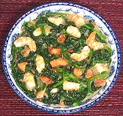Dish of Shrimp with Malabar Spinach