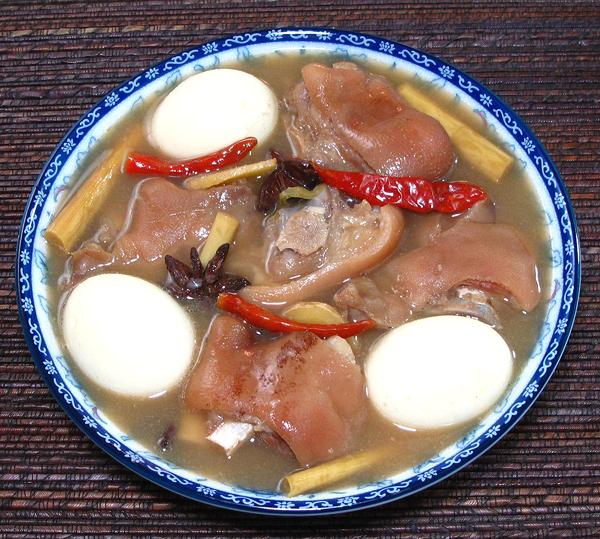 Bowl of Stewed Pig Feet with Whole Eggs