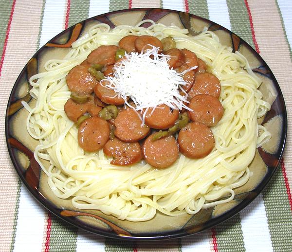 Dish of Pasta with Frankfurter Olive Sauce