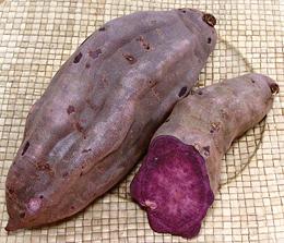 Red Skined Purple Sweet Potato, whole & cut