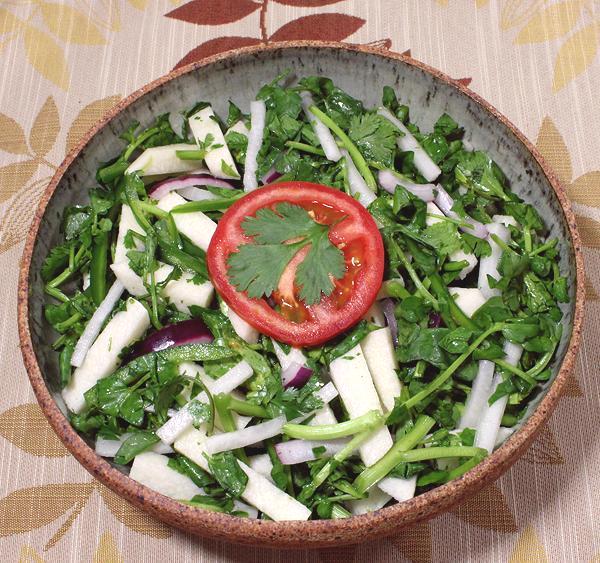 Dish of Jicama Watercress Salad