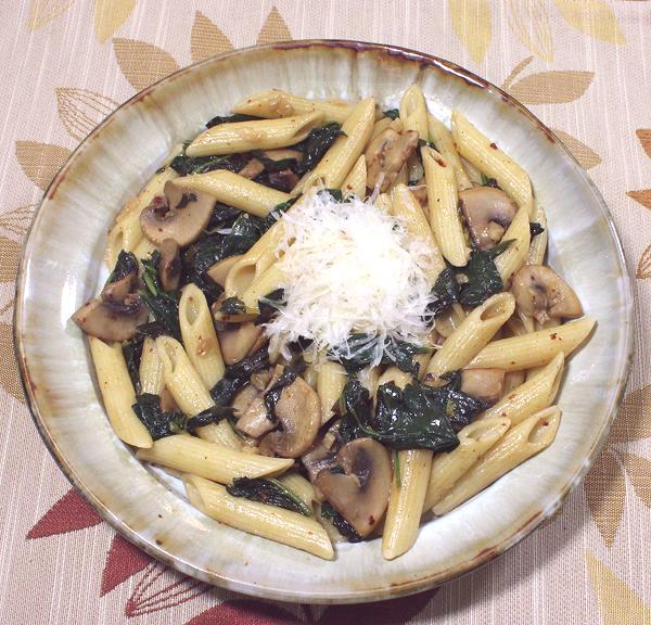 Dish of Pasta with Spinach & Mushrooms