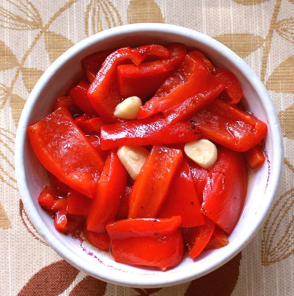Bowl of Pickled Red Bell Peppers