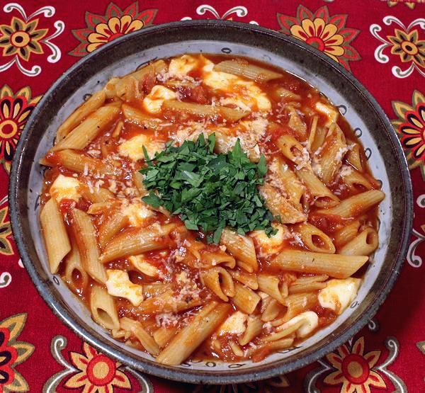 Dish of Pasta & Cheese in Tomato Sauce