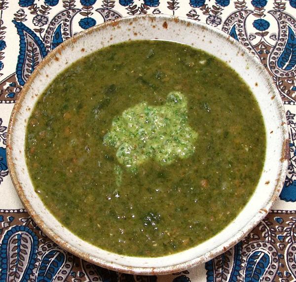 Bowl of Lentil Soup with Walnut Smash