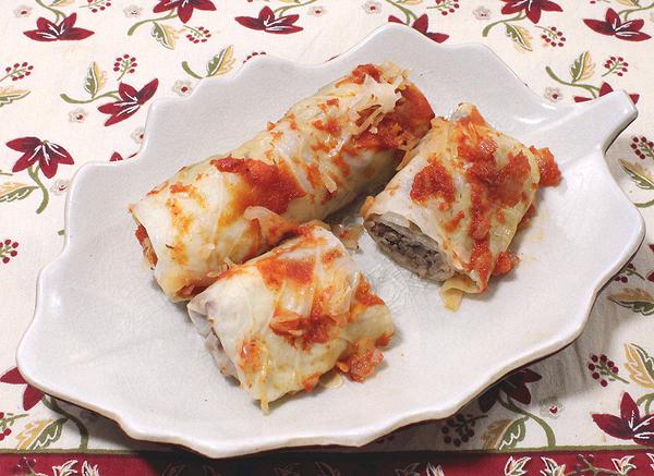 Dish of Buckwheat Stuffed Cabbager Rolls