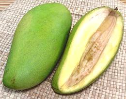 Large Thai Green Mangos, whole and cut