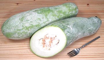 Long Ash Gourds, whole and cut