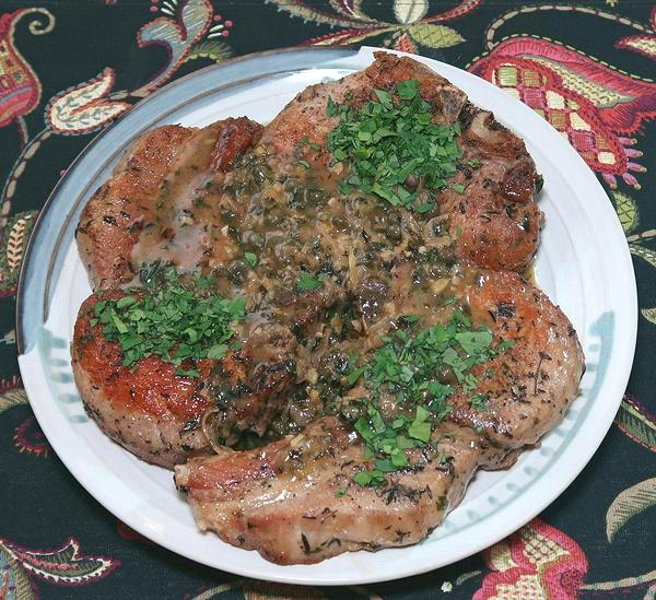 Dish of Pork Chops with Lemon Sauce