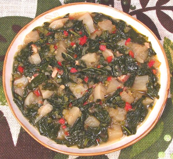 Dish of Turnip Greens with Turnips