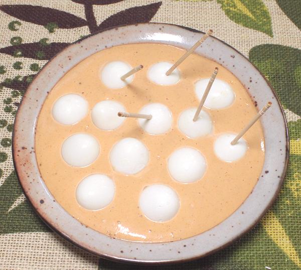 Dish of Quail Eggs in Rosé Dip