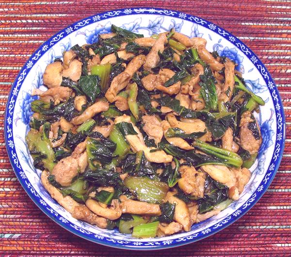 Dish of Chicken with Mustard Greens