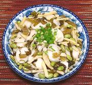 Dish of Rice Ovals with Bamboo, Beans