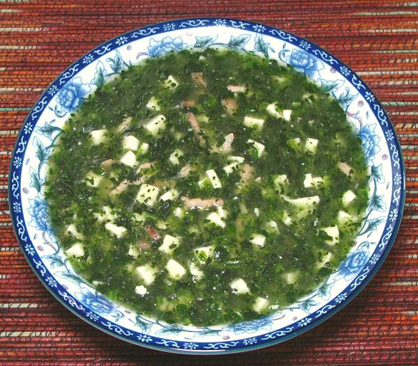 Bowl of Pork with Spinach & Silken Tofu