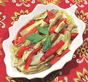 Dish of Roasted Eggplants and Peppers