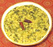 Dish of Malabar Spinach with Dal