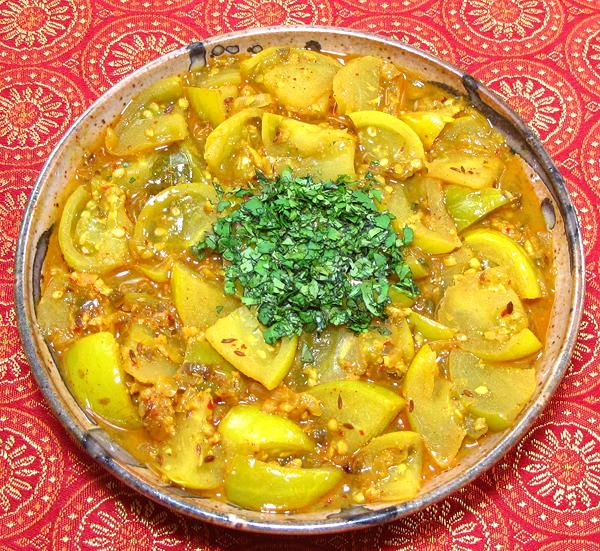 Dish of Green Tomato Sabji