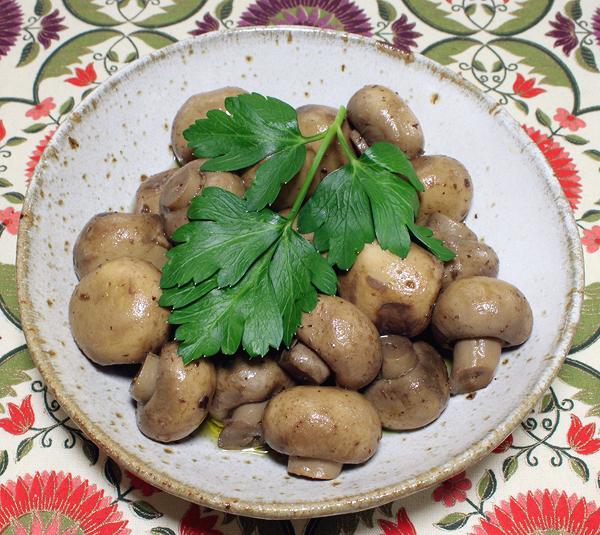 Dish of Marinated Mushrooms