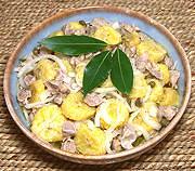 Bowl of Chicken Gizzards with Green Bananas