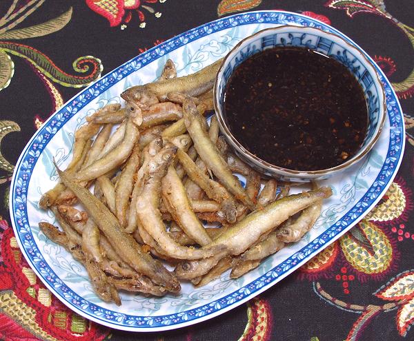 Platter of Fried Smelt with Dip