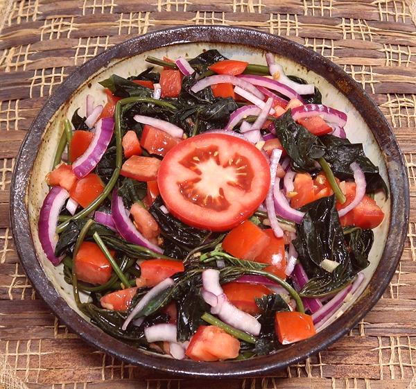 Dish of Sweet Potato Leaf Salad