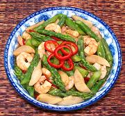 Dish of Shrimp with Asparagus & Mushrooms