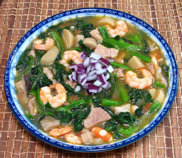 Dish of Malabar Spinach with Pork & Shrimp