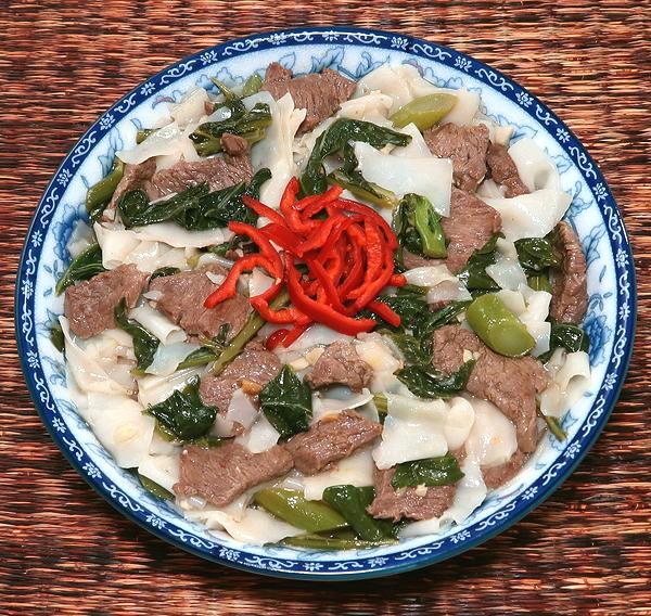 Dish of Beef with Broccoli and Rice Noodles