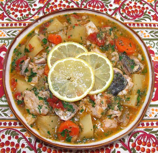 Bowl of Gray Mullet with Vegetables