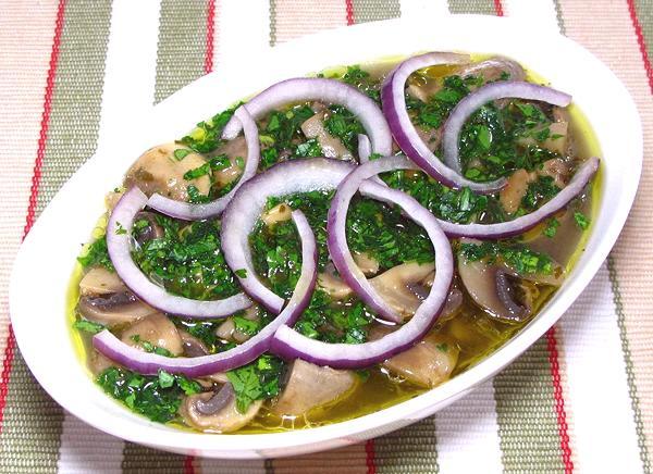 Serving Dish of Mushrooms a la Grecque