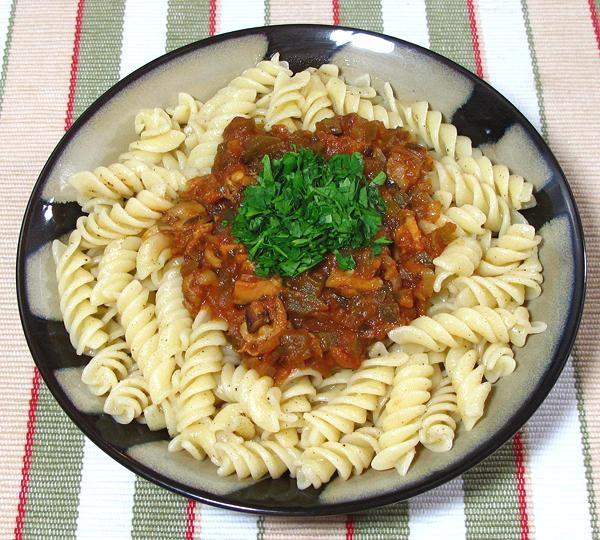 Dish of Pasta with Mussel & Tomato Sauce